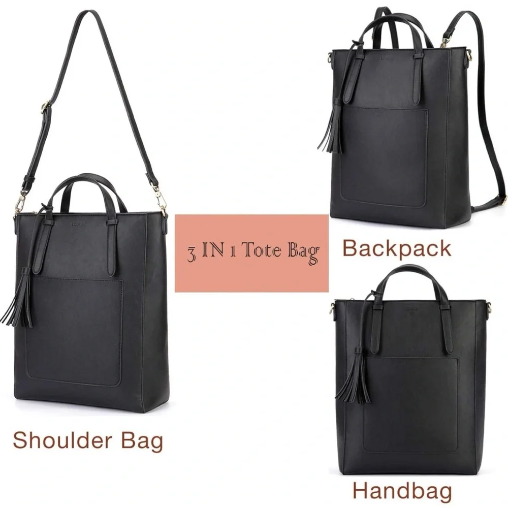 Black Handbag Tote Bag Backpack Work Bag Convertible Shoulder Bag